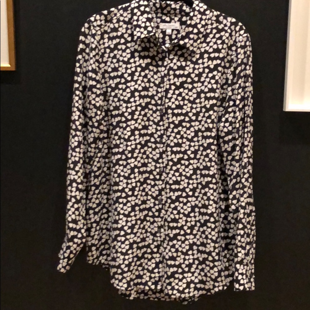 Silk black and white “heart” print blouse.
